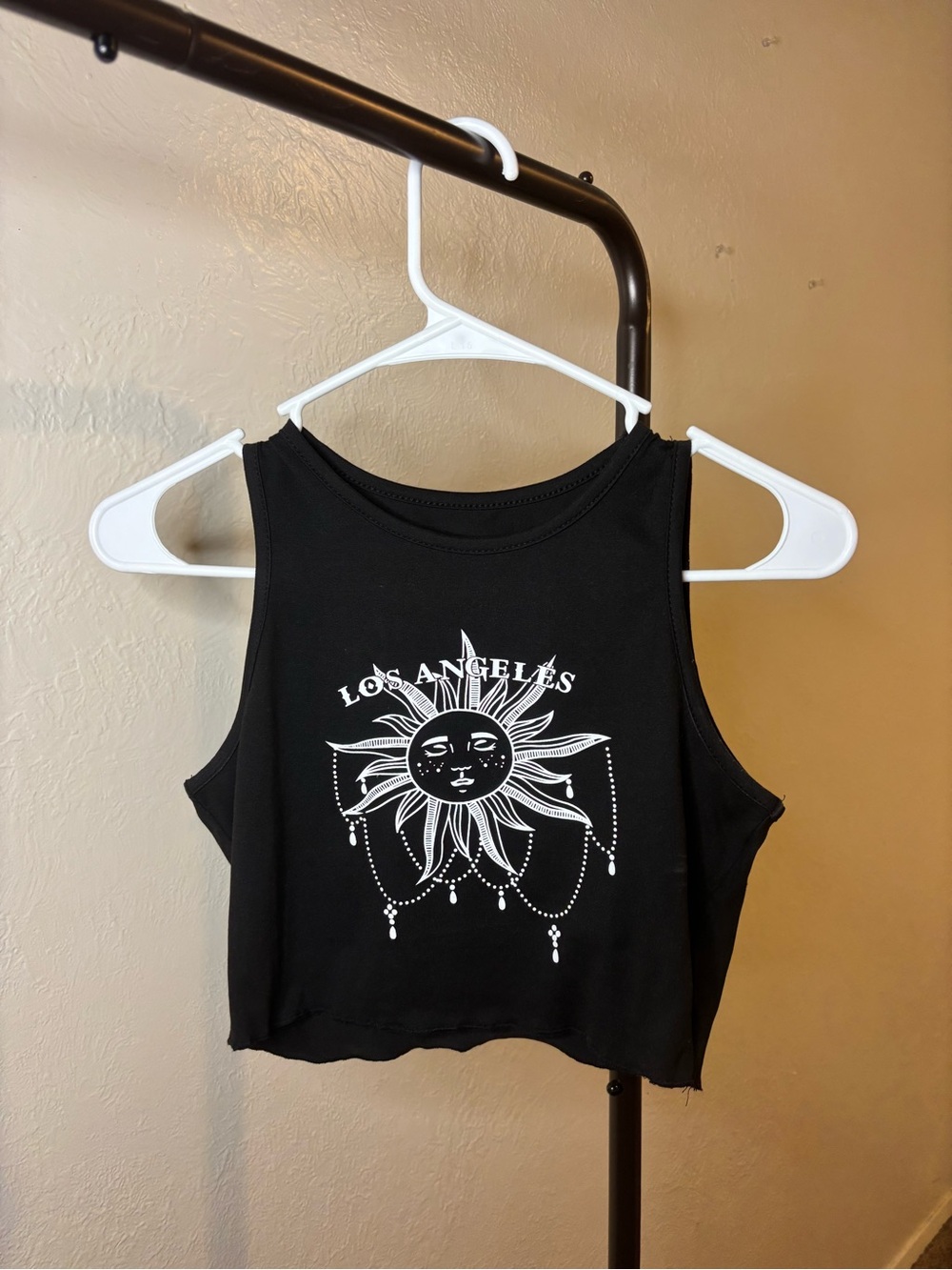 SHEIN Black Cropped Tank with White Sun Graphic